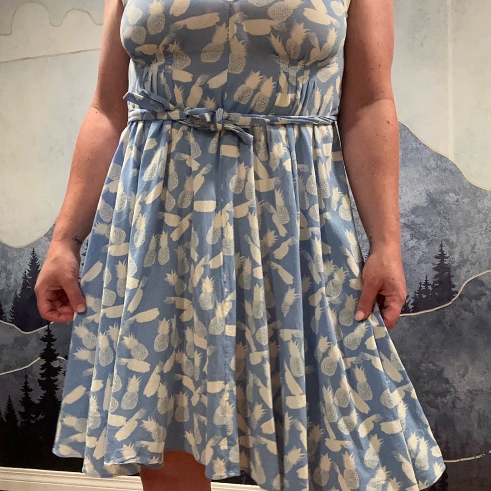 & Other Stories Blue and Cream Pineapple Mini Dress